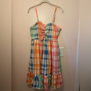 Rainbow gingham ruffle hem picnic dress